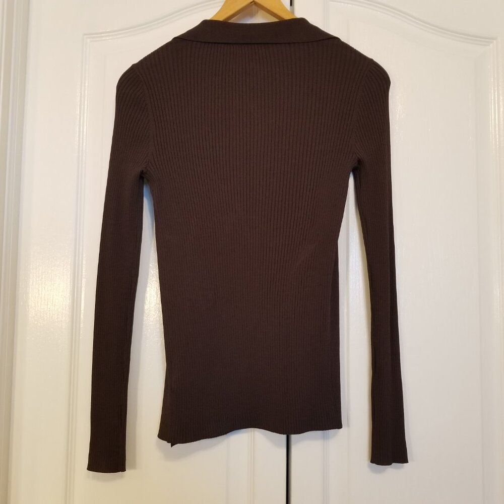 Babaton Chocolate Brown Ribbed Button-Down Top - Picture 5 of 13